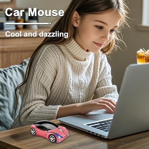 Sporty Pink Wireless Car-Shaped Optical Mouse – Portable 1600 DPI Mini Wireless Mice with USB Receiver for Laptop & Desktop – Ergonomic Design for Travel & Home Use – Unique Gift Idea for Tech Lovers