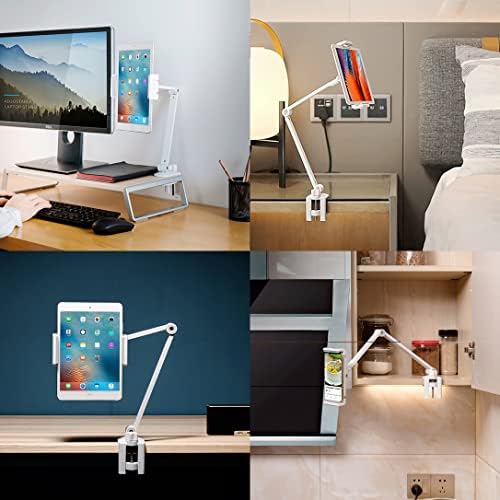 Sleek Multi-Angle Tablet Desk Mount – Adjustable Holder for 4.7″ to 13″ Devices, Perfect for i Pad & Surface Pro, White Design for Modern Workspaces and Enhanced Comfort
