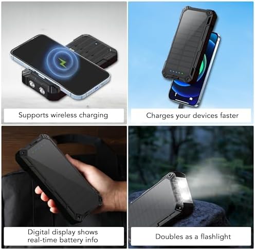 Ultimate Outdoor Solar Power Bank – 20,000 m Ah High-Capacity Charger with Integrated USB, Micro USB & Type-C Cables, Waterproof Design, 15 W Wireless Charging & 12 V Turbo Charge Technology (Blue) for Adventurers and Daily Users – Unmatched Durability & Versatile Compatibility