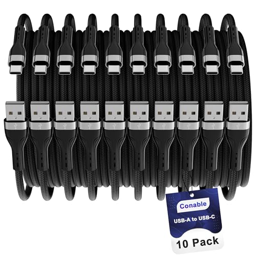 10-Pack 0.6 FT USB A to USB C Charging Cables – Fast Charging Solution for i Phone 15, Galaxy S23 & More – Durable Nylon Braided Design – Essential for Home, Car & Travel – Compact Length for Tangle-Free Use and High-Speed Power Delivery