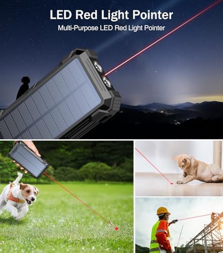 GOODaaa 42800 m Ah Portable Solar Power Bank with Built-in Cables and 15 W Fast Charging – Multi-Device Outdoor Charger with 5 Outputs, 3 Inputs, Emergency Flashlight and Durable Carabiner for Ultimate Convenience and Reliability