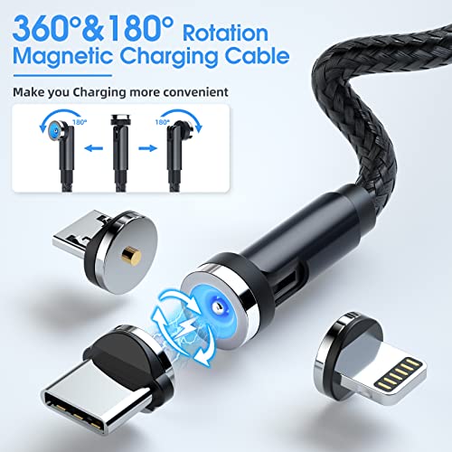 Revolutionary 3-in-1 Magnetic Phone Charger Set – 5-Pack Rotating Nylon Braided Cables with LED Indicators, Perfect for Micro-USB, USB C, and i-Devices – Ultimate Durability and Versatile Charging Solution in Sleek Black