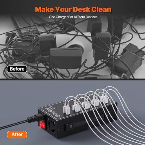 Ultimate 12-Port USB C Charging Station – 60 W Multi-Device Power Hub with 10 USB-C and 2 USB-A Ports for Fast Charging of i Phone, i Pad, Samsung, Google Pixel, Smartwatches, and Headphones – Compact Design for Home, Office, or Travel – Smart Technology for Optimal Power Delivery and Enhanced Compatibility