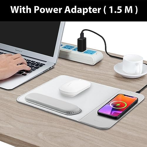 Transform Your Desk with the 15 W Ergonomic Wireless Charging Mouse Pad – Fast Qi Charging for i Phone 11-16 & Samsung Devices – Stylish Black With Detachable Wrist Support for Ultimate Comfort and Productivity