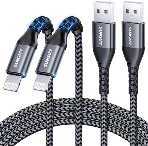 10 FT MFi Certified USB-A to Lightning Charging Cable – 2 Pack, Durable Nylon Braided Cord for Fast i Phone Charging – Compatible with i Phone 14/13/12/11 Pro Max, Mini, X, XS, XR, 8 Plus, SE & i Pad – Perfect for Home, Car & On-the-Go Use
