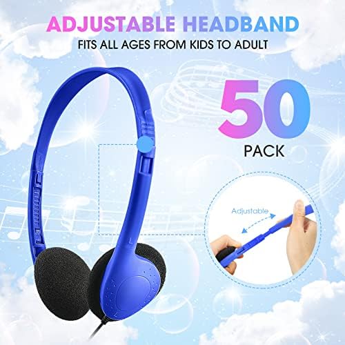 Chumia 50-Piece Classroom Over-Ear Headphones Set – Stylish Dark Blue Adjustable Earphones for Kids, Teens & Adults – Ideal for Enhancing Online Learning, Group Collaboration & Device Compatibility