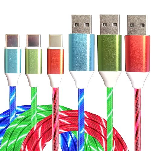 Illuminate Your Charging Routine: 3 Pack LED USB C Charging Cables for Rapid Power Delivery – Compatible with Samsung Galaxy S23, S22, S21, S10, S9 Plus, Note 20, 10 & Google Pixel – 6.6 FT Length in Vibrant Blue, Red, and Green – Durable Design with Real-Time LED Indicators for Enhanced Connectivity and Fast Charging Efficiency