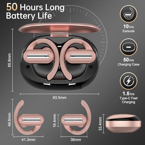 Vibe Haven Bluetooth 5.4 Sports Earbuds: Ultra-Lightweight IPX7 Waterproof Wireless Headphones with Secure Earhooks, Enhanced ENC Noise Cancellation for Superior Call Clarity – Ideal for Active Lifestyles, Intense Workouts, and Daily Commutes – Ergonomically Designed for Comfort and Unrivaled Sound Quality