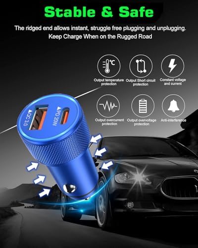 i Phone 14 Dual Port Fast USB C Car Charger | Apple MFi Certified 38 W Quick Charge Adapter with 2 Lightning Cables | Sleek Metal Design for Optimal Durability and Compatibility with i Phone 14, 13 Pro Max, Mini, 12, 11 & Air Pods | Reliable On-the-Go Power Solution for Busy Lifestyles