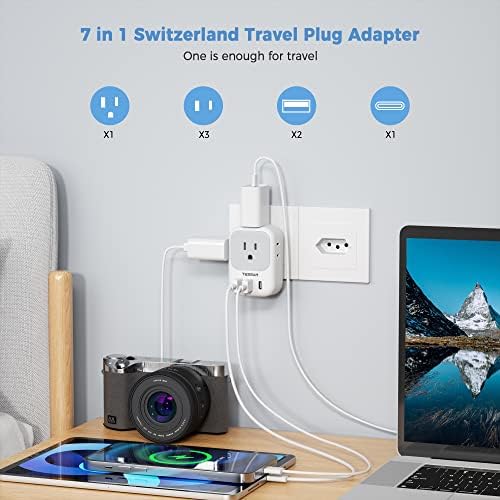 Ultimate European Travel Power Adapter: 4 AC Outlets & 3 Fast Charge USB Ports (1 USB-C PD 20 W) – Compact, Foldable Design for Effortless Connectivity in Spain, France, Germany, Italy, Portugal & Iceland – Versatile Compatibility for All Your Devices