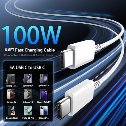 25 W Ultra-Fast USB-C Charger Block with 6.6 FT Type-C Cable for Samsung Galaxy S25/S24/S23/S22/S21/S20 & Note Series – High-Speed Charging Solution for Android Devices with Safety Features and Compact Design