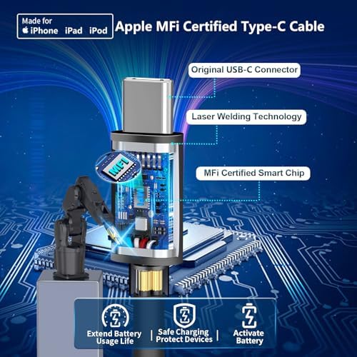 Rombica 105 W MFi Certified Dual USB-C & USB-A Fast Car Charger for i Phone 16 Pro Max – Ultimate Portable Power Solution with 6 FT Coiled Type-C Cable for Rapid Charging on the Go, Perfect for Road Trips and Daily Commuting