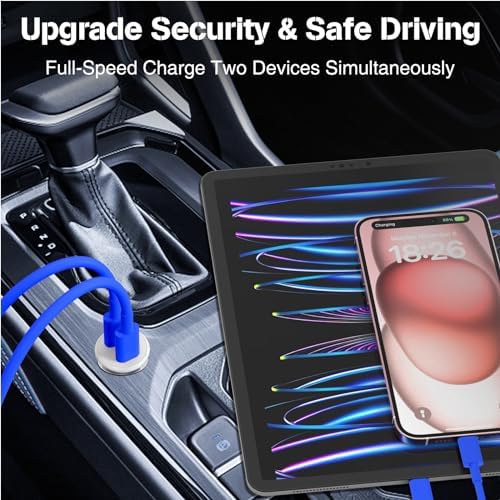 High-Power USB C Car Charger for i Phone 16 & 15 Series – 40 W Dual Port Fast Charging Adapter with 3 FT USB-C to C & A to C Cables – Versatile Compatibility for i Pad, Samsung, and More – Compact Design for On-the-Go Convenience and Enhanced Safety Features