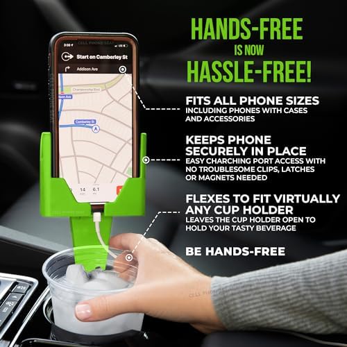 Universal Cup Holder Phone Mount for Cars & Trucks – Hands-Free Convenience, Fits All Phone Sizes & Cases, Made in USA, 2-Pack Black – Ideal for Navigation and Charging Access