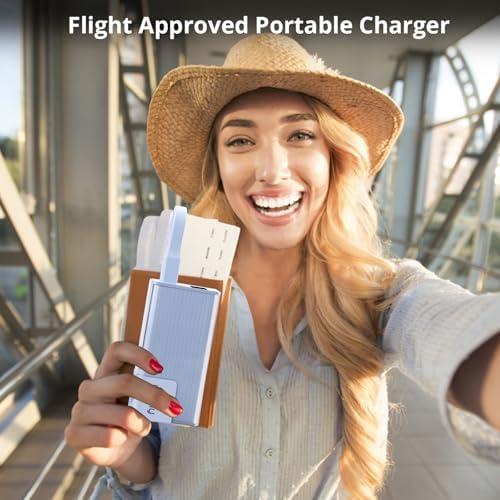 Miady 10000 m Ah Portable Charger with Built-in Foldable Wall Plug – PD 30 W Fast Charging Power Bank with USB-C Cable & LED Display – Lightweight Travel Essential for i Phone & Galaxy Smartphones in Stylish Cream Blue – Ultimate On-the-Go Charging Solution