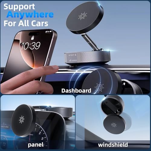 Magnetic Car Phone Holder for MagSafe,89+ LBS Vacuum Suction Phone Mount,360° Adjustable Car Phone Mount,Cell Phone Holders for Your Car for All Smartphones & All Car Models – Enhanced Compatibility and Speed