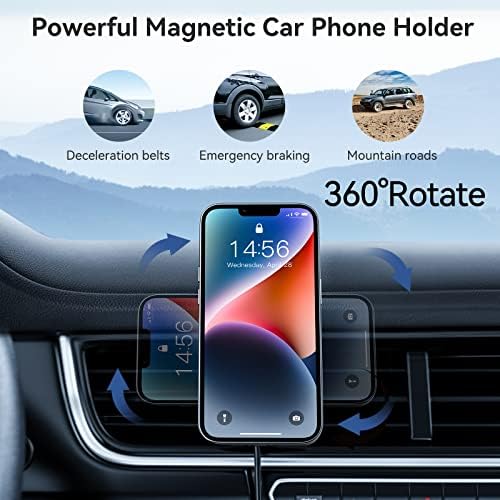 Mag Safe Car Mount Wireless Charger – 15 W PRO Fast Charging Station for i Phone 16, 15, 14, 13, 12 Models – Universal Vent Design for Effortless Use and Magnetic Stability – Streamlined, Compact Accessory for On-the-Go Power and Connectivity