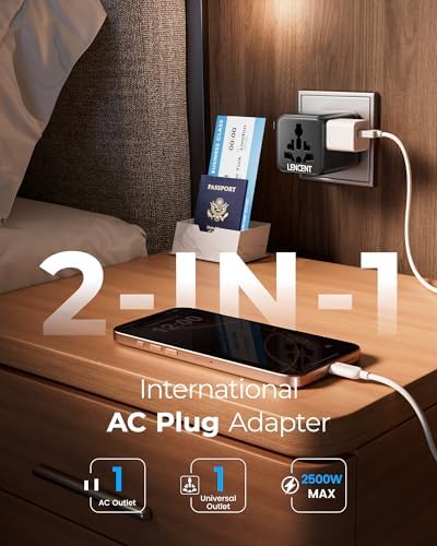 LENCENT 20 W Fast Charging Universal Travel Adapter – Compact International Power Converter with Dual USB and USB Type-C Ports – Ultimate Solution for Worldwide Device Charging in USA, UK, EU, and AUS (Black) – Reliable and Safe Charging for Global Explorers
