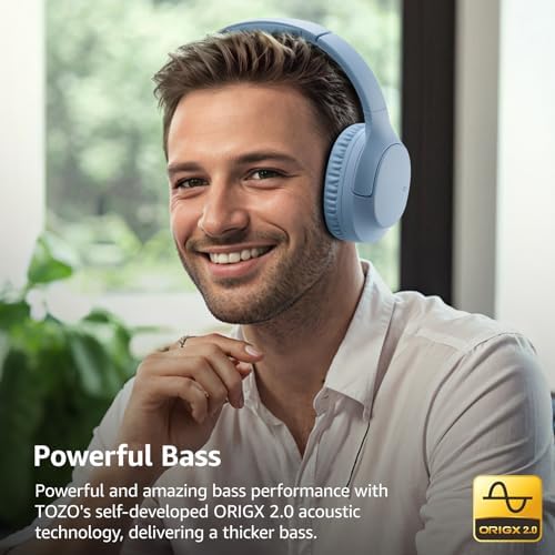 TOZO Bluetooth 5.4 Over-Ear Headphones – Unmatched 70-Hour Playtime, Tailored EQ for Personalized Audio Experience, Rich Deep Bass for Immersive Sound, Travel-Friendly Foldable Design, Integrated Microphone for Clear Voice Calls & Ultra-Low Latency for Flawless Streaming – Advanced Noise Cancellation & Broad Compatibility Options