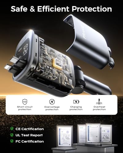 Ultimate i Phone Car Charger – Retractable Fast USB-C Adapter with Dual 30-Inch Cables & Multi-Port USB Connectivity for Enhanced Speed and Compatibility | 4-in-1 Cigarette Lighter Solution for i Phone 16/15/14/13/Pro Max | Efficient Travel Charging Accessory