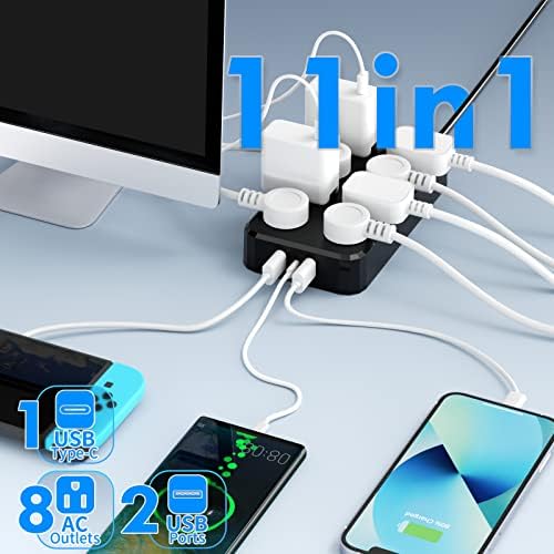 Weatherproof Outdoor Power Strip with 8 Wide Outlets & 3 USB Charging Ports – 6 FT Heavy-Duty Extension Cord, 1875 W Surge Protection, ETL Listed for Safe and Reliable Use in Any Weather – Perfect for Holiday Lights and Garden Tools