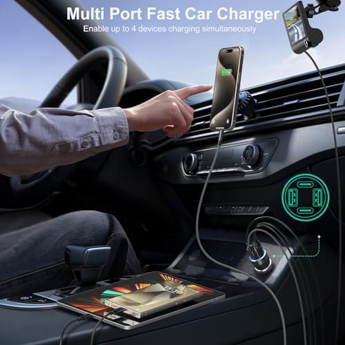 Bangfun 3-Pack 65 W USB C Car Charger – Fast 4-Port QC 3.0 & PD 30 W Adapter for i Phone 15/14/13, i Pad Pro, Samsung & Android Devices – Sleek Silver Cigarette Lighter Charger for Effortless Travel Power Management