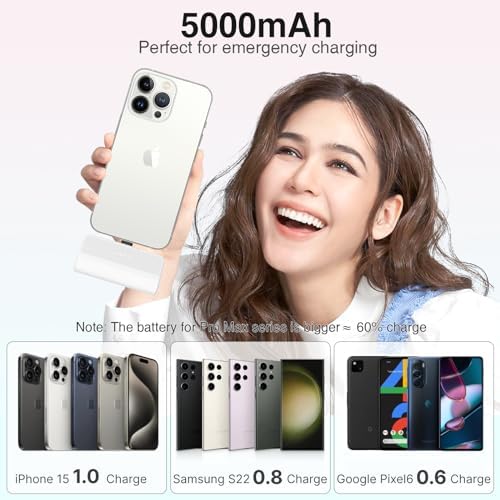 KKD 5000 m Ah Portable Charger for i Phone – MFi Certified Built-in Plug for Fast Charging on the Go, Compact Power Bank for i Phone 14/13/12/11/XR/X/SE/8/7/6/6 s/Pro Max/Plus & i Pad, Sleek Design for Ultimate Portability