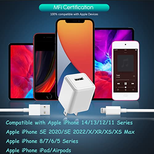 Premium 6 FT Apple MFi Certified Lightning Cable Duo – High-Speed i Phone Charger Cord with USB Wall Adapter for Effortless Charging of i Phone 14/13/12/11/SE 2022/8/7/XS/XR/X & i Pad – Durable, Tangle-Free Design for Optimal Convenience and Versatile Use