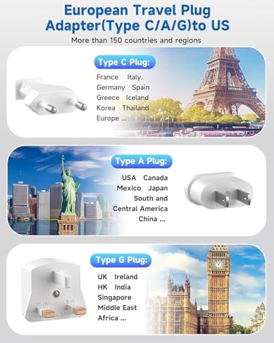 Ultimate Universal Travel Plug Adapter with PD30 W Fast Charging Hub – 3 Multi-Port Connectivity for International Travel, Featuring Dual USB-C & USB-A Outputs, 3 ft Extension Cord for Effortless Power in EU, US, UK, France & Spain – Perfect Solution for Global Adventurers Seeking Reliable Charging Options
