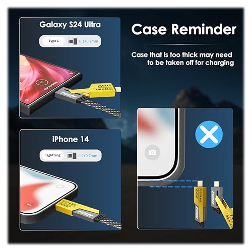 Elevate Your Charging Experience: 4-in-1 Fast Charging Cable Set – 2-Pack 6 FT Nylon Braided Cords with Lightning, USB C & USB A Ports for Superior Compatibility and 100 W Power Delivery – Perfect for i Phone, i Pad, and More – Tangle-Free Durability with 480 Mbps Data Transfer Speed