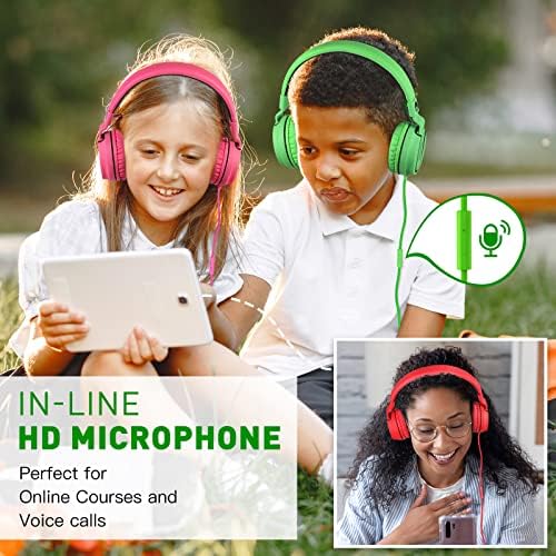 Rockpapa 950 Kids Wired Headphones – Vibrant Black and Green On-Ear Style with Built-in Microphone for Enhanced Online Learning, Foldable for Ultimate Portability, Compatible with Laptops, Tablets, and Chromebooks for Seamless Classroom Engagement and Daily Use