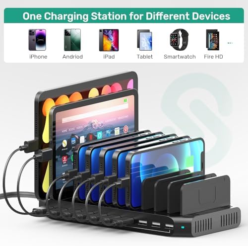 Ultimate 10-Port USB Charging Station with QC3.0 – 60 W Multi Charger Hub for Tablets & Smartphones, Customizable Dividers for Organized Power Management, Fast Charging Technology for Home & Office Use