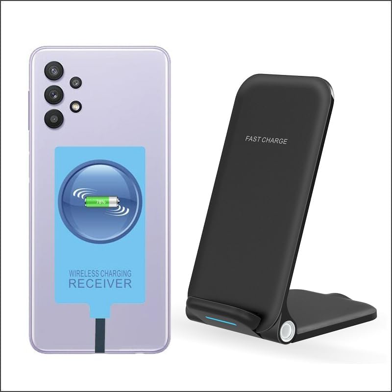 Transform Your Samsung Galaxy A12 A22 A32 A42 A52 A72 into a Wireless Charging Hub with Our Type-C Receiver – Quick Charge, Compact Stand, and Foldable Design for Effortless Mobility and Enhanced Convenience
