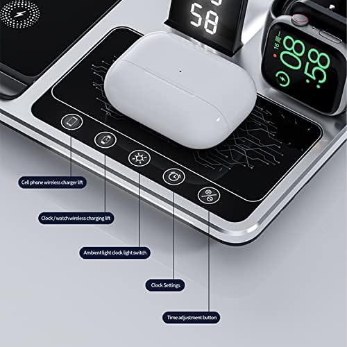 Revolutionary 4-in-1 Wireless Fast Charging Hub with Integrated Alarm Clock & Adjustable Night Light | Travel-Optimized Design for i Phone, Apple Watch, and Air Pods | Ultra-Fast Charging Station for Effortless Multi-Device Power Management and Stylish Portability