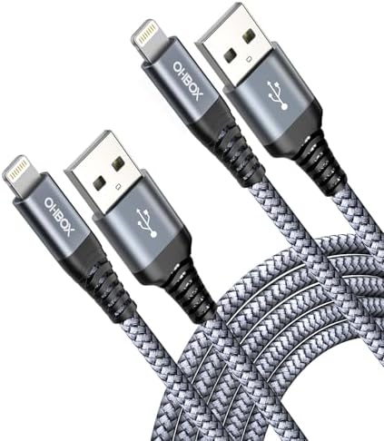 Ultra-Durable 6 FT MFi Certified Lightning Cable – ohbox Fast Charging i Phone Charger Cord, Nylon Braided Design for i Phone 14, 13, 12, 11 Pro Max, XR, XS, X, 8, 7, 6 Plus, SE & i Pad – Tangle-Free, High-Speed Connection for Enhanced Device Longevity and Versatile Use