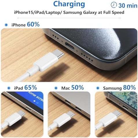 Ultra-Fast USB C to C Charging Cable Set for i Phone 15, i Pad Pro, and Mac Book – 3-Pack Bundle with 60 W Power Delivery, 6 ft & 10 ft Lengths – Superior Compatibility for All USB-C Devices, Durable & Tangle-Free Design for Ultimate Convenience