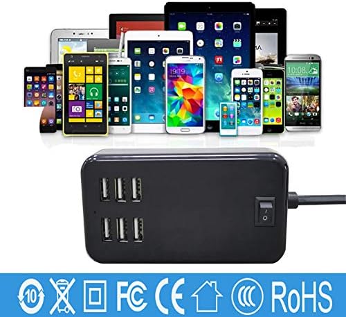High-Efficiency 6-Port USB Charging Station – Advanced Multi-Device Power Hub with Integrated On/Off Switch – Sleek Black Finish for Seamless Charging of Smartphones, Tablets, and More – Perfect for Home & Office Environments