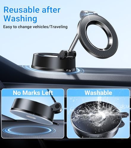 Sleek Kaistyle Mag Safe Car Mount – Advanced Nano Gel Suction Phone Holder for i Phone 16 Pro Max, 15, 14, 13, 12 – Effortless Hands-Free Navigation & Safe Driving – 360-Degree Rotation for Optimal Viewing Angles & Modern Vehicle Compatibility – Enhance Your Driving Experience with Strong Magnetic Hold