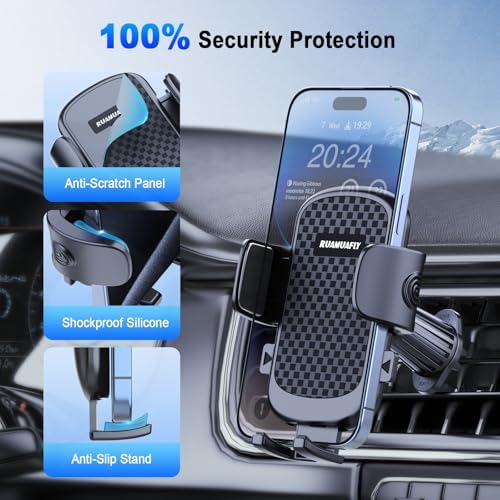 2025 Enhanced Car Phone Holder – Universal Vent Mount for i Phone 16 Pro Max, 15, 14, 13, SE & Android – Upgraded Metal Hook Clip with Wider Clamp for Thicker Cases – 360-Degree Rotation for Optimal Viewing – Secure, Easy Installation for Safe Navigation & Hands-Free Use