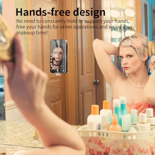 Mag Safe-Compatible Silicone Suction Cup Phone Mount with Integrated Mirror for Effortless Selfies and Video Calls – Hands-Free i Phone Accessory in Chic Pink for Ultimate Convenience and Versatility