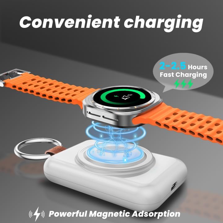 Portable 1800 m Ah Magnetic Wireless Charger for Samsung Galaxy Watch – Compact Keychain Power Bank for Effortless Fast Charging on the Go, Optimized for Galaxy Watch 7/Ultra/6/6 Classic/5/5 Pro/4/3 & Active 2/1 – Essential Charger for Busy Lifestyles and Uninterrupted Connectivity