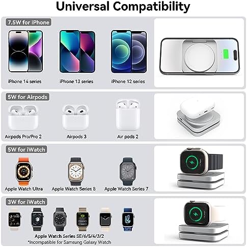 LULULOOK Portable 2-in-1 Wireless Charging Pad – Ultra-Sleek Aluminum Fast Charger for i Phone, Air Pods & Apple Watch – Compact Foldable Design for Travel & Home Use – Rapid 5 W Power Delivery for i Phone 12 to 16 Series – Effortless Charging Solution for Modern Lifestyles