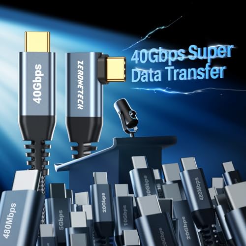 USB C Monitor Cable 8K@60Hz/4K@144Hz, Right Angle Display Video Output, 40Gbps High Speed Data Transfer, USB C 3.2 Gen 2×2, 240W Fast Charge for iPhone 16, MacBook Pro, iPad, Lenovo – 5FT – Enhanced Compatibility and Speed