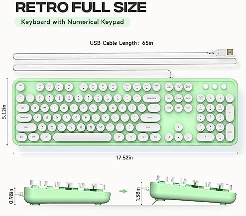 Retro-Inspired Full Size Typewriter Keyboard with Number Pad – Wired USB Keyboards for Windows 7, 8, 10, 11 | Enhance Your Typing Experience with Classic Charm and Modern Efficiency | Perfect for Home and Office Use