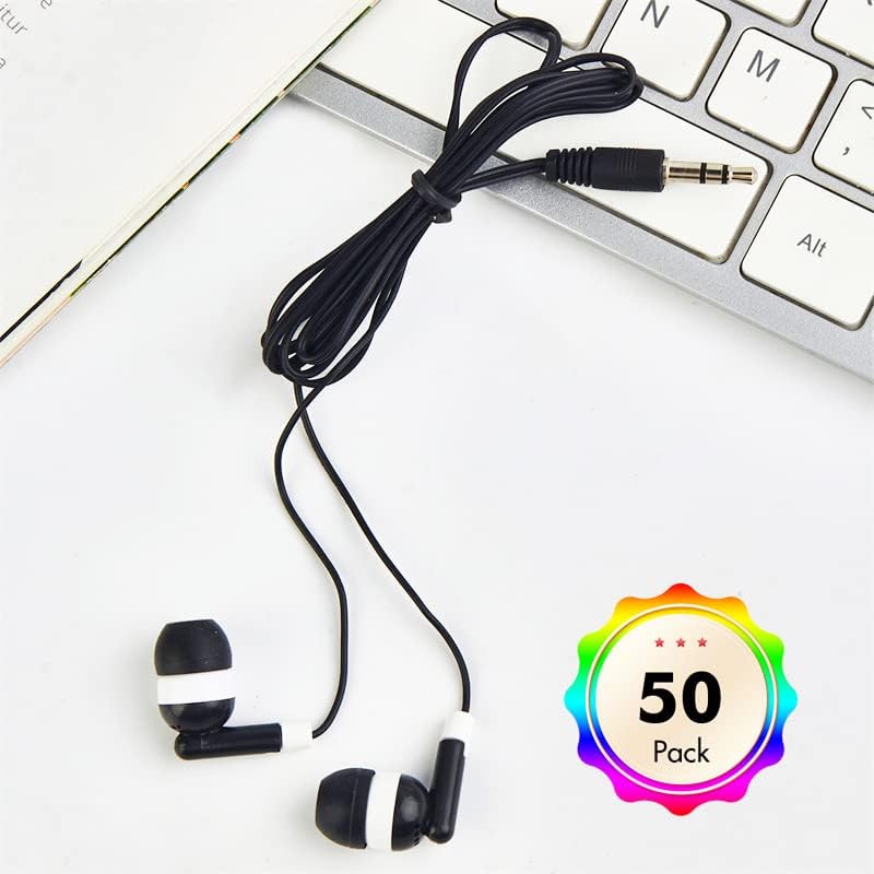 Bulk Pack of 50 Black Earbuds Headphones – Premium Sound Quality for i Phone, Android & MP3 Devices – Comfortable, Durable, and Ideal for Events or Promotions – Enhanced 3.5 mm Compatibility