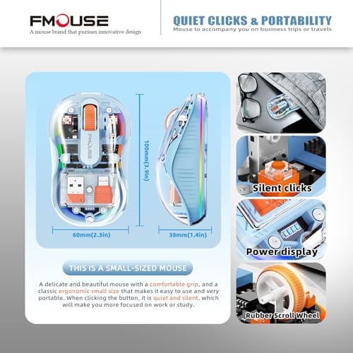 Sleek Dual Connectivity Transparent Wireless Mouse – Rechargeable RGB with USB-C Receiver for Mac Book & Laptops, Compact Design with Cool LED Lights, Silent Operation, and Magnetic Cover for Enhanced Portability – Orange