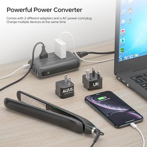 SOKOO 230 W Universal Voltage Converter & Travel Adapter – Transform 100-220 V to 110 V for Global Compatibility in 150+ Countries with Quick Charge 3.0 USB Ports – Essential Power Solution for International Travelers, Ideal for EU, UK, AU, US & India – Compact, Lightweight & Safety-Enhanced Design for Effortless Device Charging on the Go