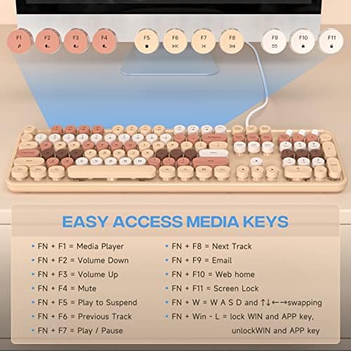 Retro-Inspired Full Size Typewriter Keyboard with Number Pad – Wired USB Keyboards for Windows 7, 8, 10, 11 | Enhance Your Typing Experience with Classic Charm and Modern Efficiency | Perfect for Home and Office Use