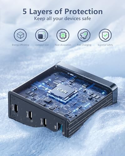 Acacou 100 W 4-Port USB-C Fast Charger – Ga N Technology for Ultimate Device Compatibility in Dark Bronze – Rapid Charging for Mac Book Pro/Air, Google Pixelbook, Dell XPS, i Pad Pro, Galaxy S23/S22, i Phone 15/14/Pro – Compact, Efficient Power Solution for Home and Office