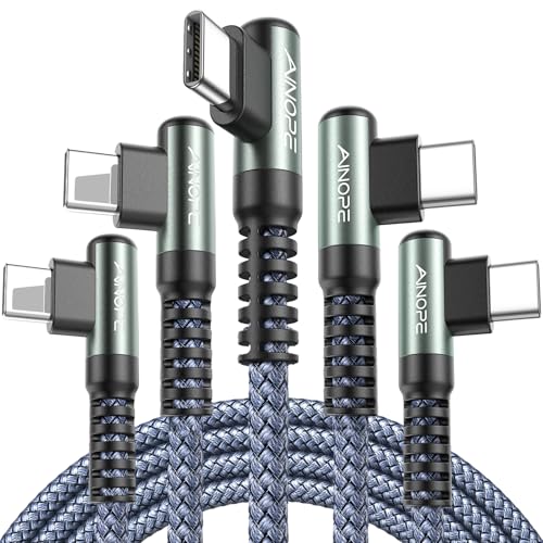 AINOPE Right Angle USB C Cable – 2-Pack (10 ft + 10 ft) Fast Charging 3.1 A Nylon Braided Charger for Enhanced Device Compatibility, Ideal for Gaming and Multitasking, Durable Black Design